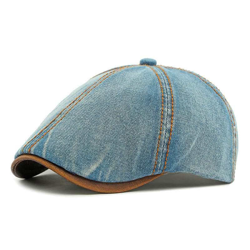 Unisex British Retro Washed Denim Beret Hat - Medium Blue - Adjustable (21 5/8"-23 1/4") - image 6