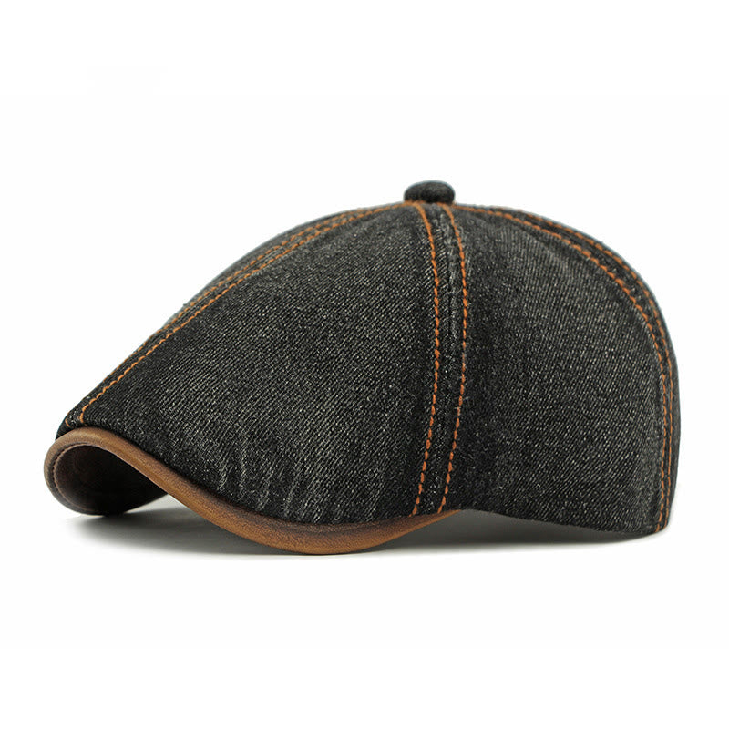 Unisex British Retro Washed Denim Beret Hat - Black - Adjustable (21 5/8"-23 1/4") - image 3
