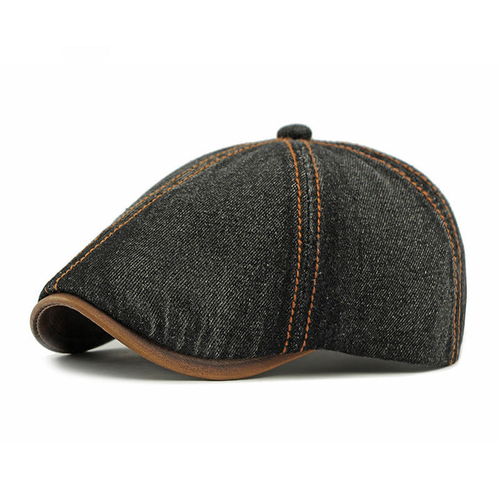 Unisex British Retro Washed Denim Beret Hat - Black - Adjustable (21 5/8"-23 1/4") - image 3