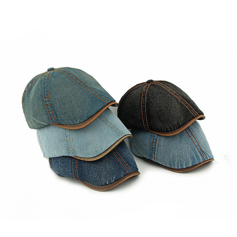 Unisex British Retro Washed Denim Beret Hat - image 3