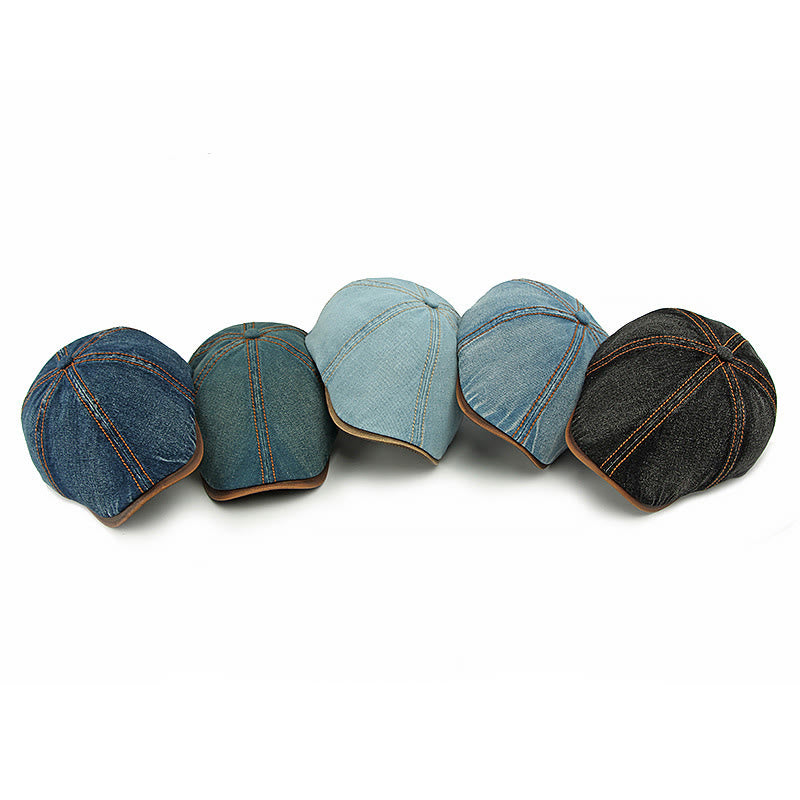 Unisex British Retro Washed Denim Beret Hat - image 1