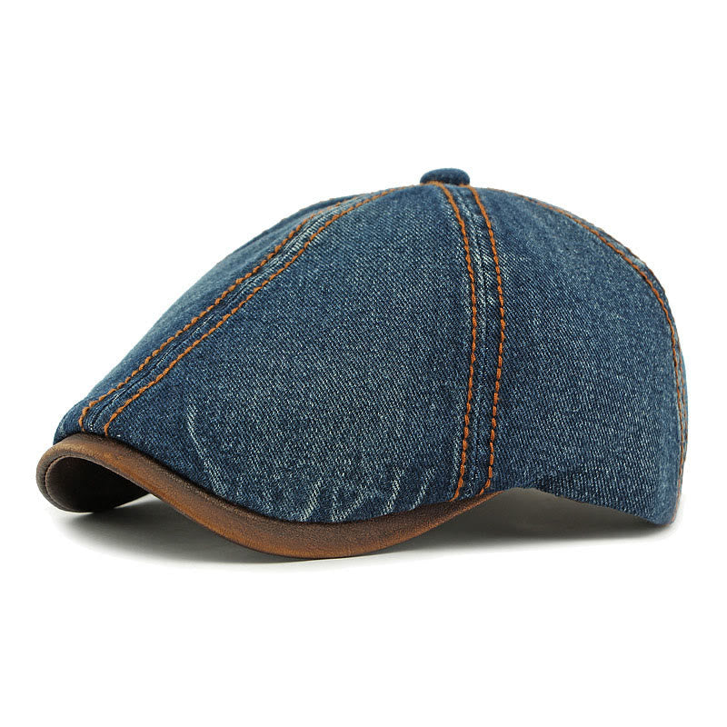 Unisex British Retro Washed Denim Beret Hat - Dark Blue - Adjustable (21 5/8"-23 1/4") - image 0