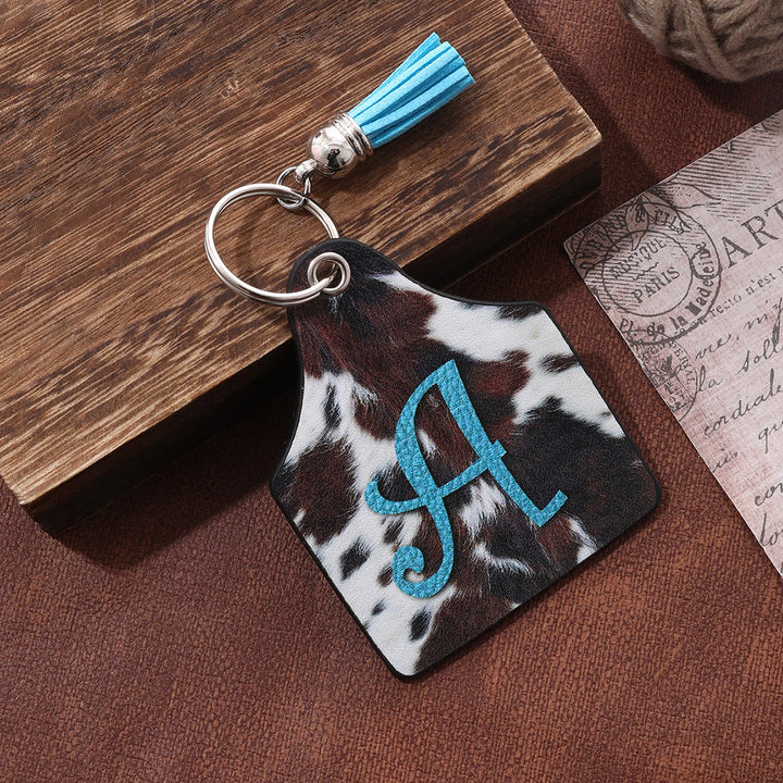Vintage Western Farm Cow Pattern&Letter Printed Leather Keychain - image 1