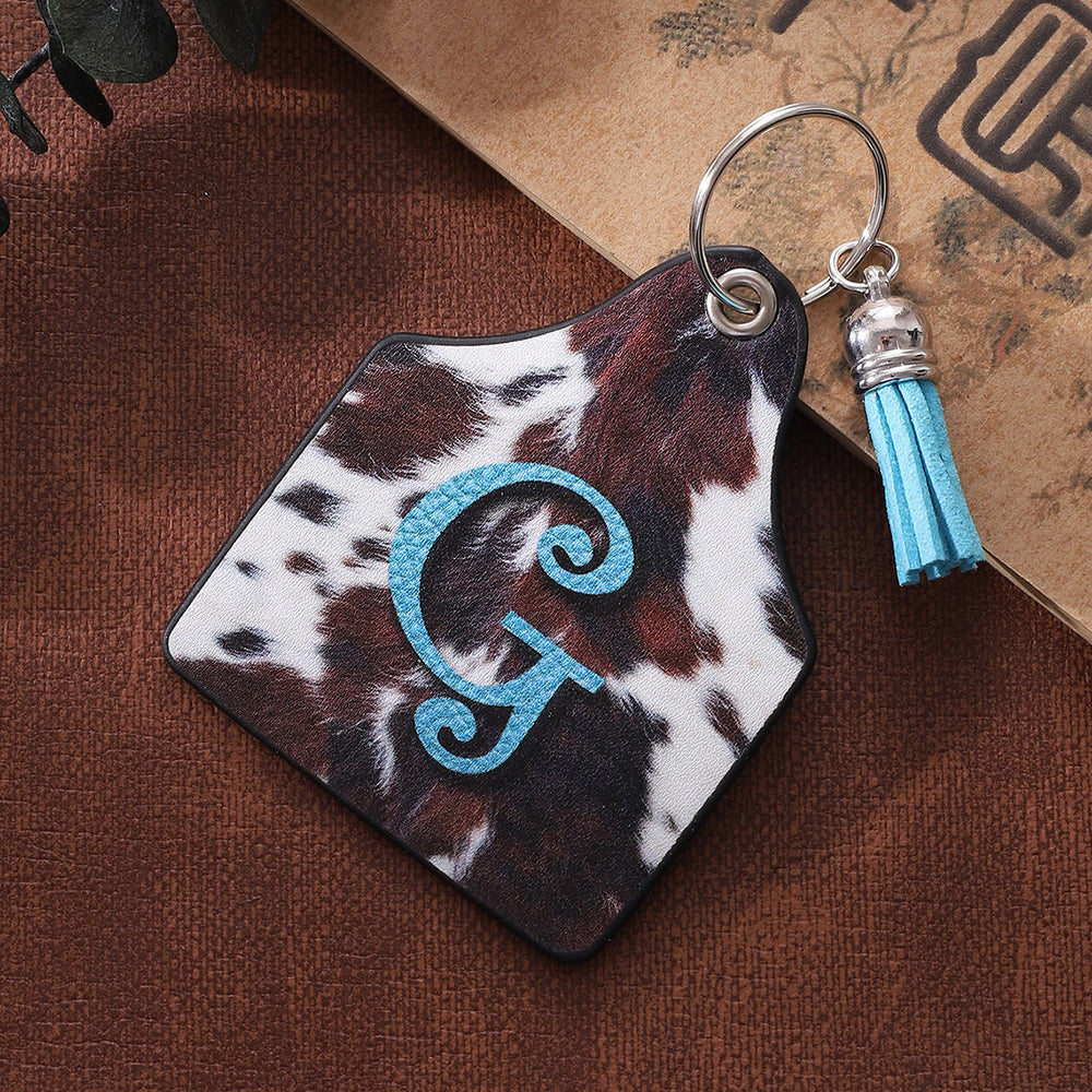 Vintage Western Farm Cow Pattern&Letter Printed Leather Keychain - image 2