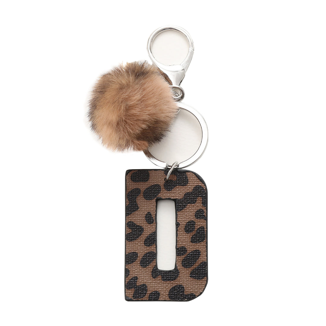 Western Style Leopard Print Letter Leather Keychain With Plush Ball - D - image 5