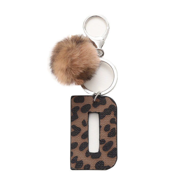 Western Style Leopard Print Letter Leather Keychain With Plush Ball - D - image 5
