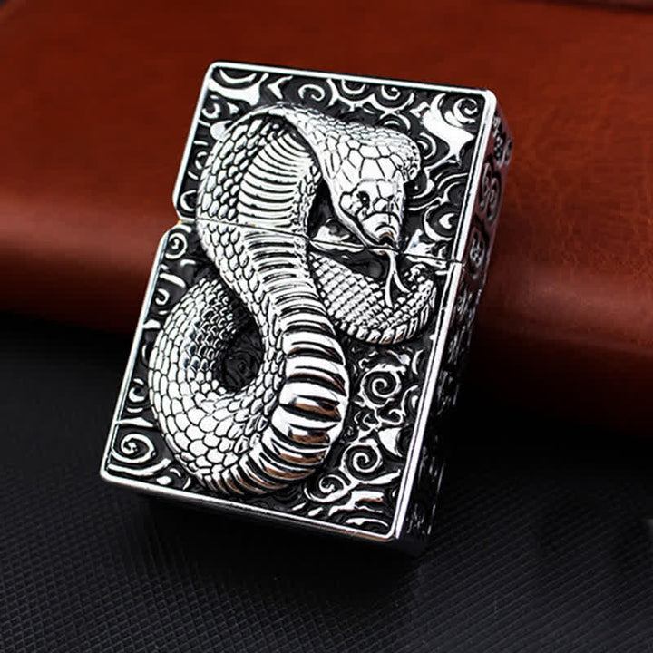 Black & Gold Snake Cobra Refillable Kerosene Lighter - Silver - image 3