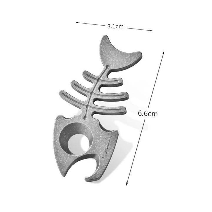 Titanium Alloy EDC-Tool Fishbone Shaped Bottle Opener Keychain - Stone wash - image 6