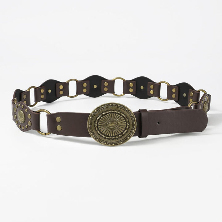 Retro Street Fashion Hollow-out Splicing Circular Ring Women's Leather Belt - image 5