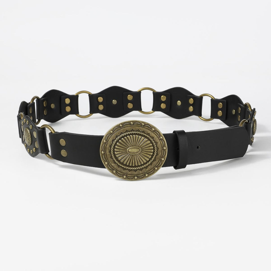 Retro Street Fashion Hollow-out Splicing Circular Ring Women's Leather Belt - image 2