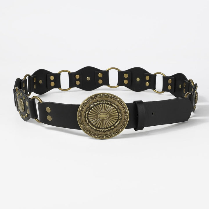 Retro Street Fashion Hollow-out Splicing Circular Ring Women's Leather Belt - image 2