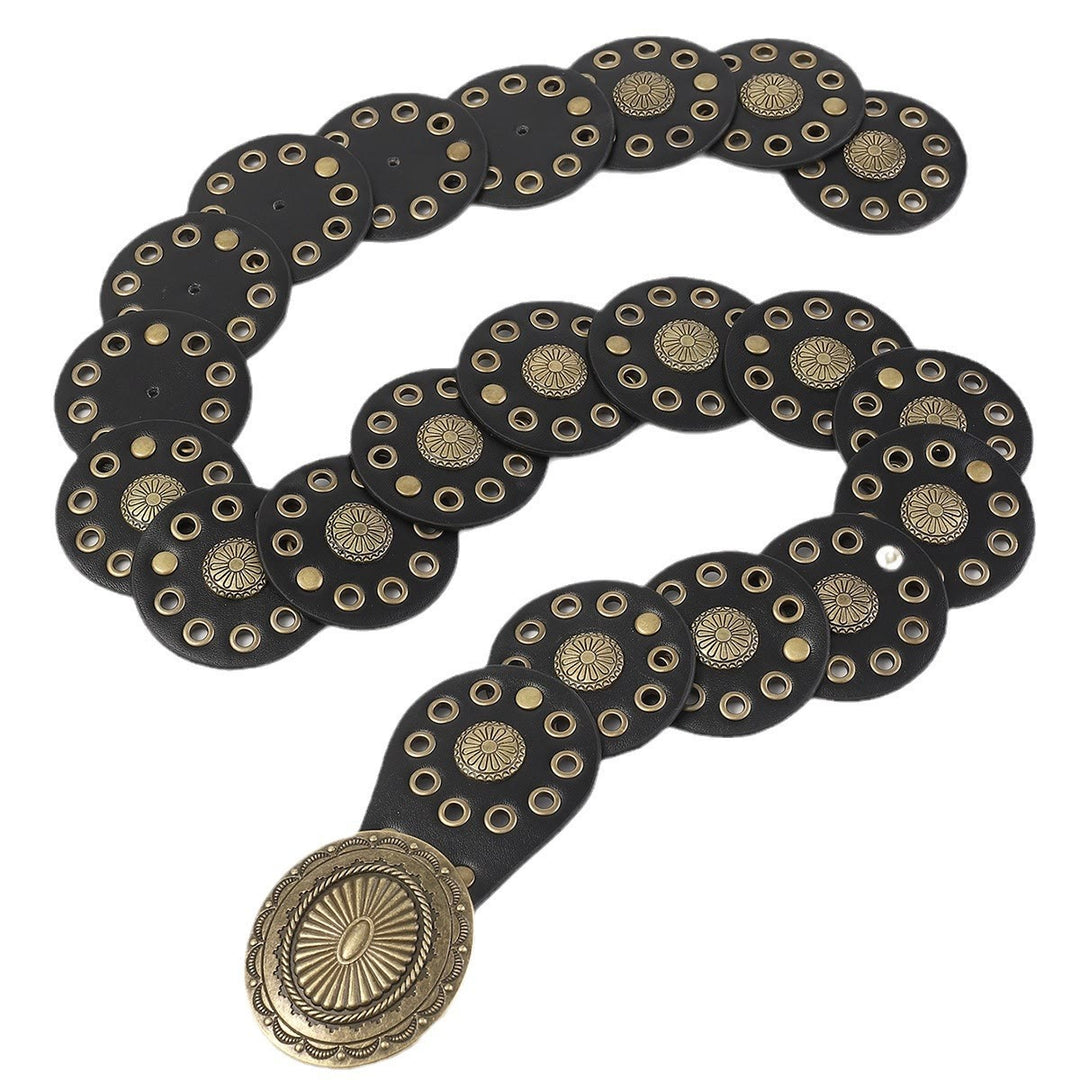 Women's Retro Western Personalized Splicing Round Black Leather Belt - image 4