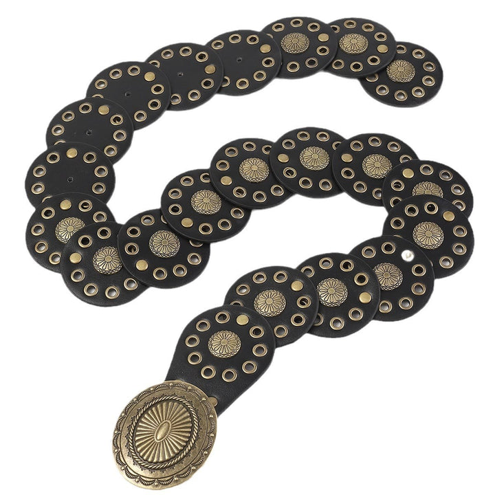 Women's Retro Western Personalized Splicing Round Black Leather Belt - image 4