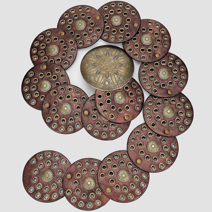 Retro Western Style Exaggerated Circular Hollow Women's Leather Belt - Brown - image 2