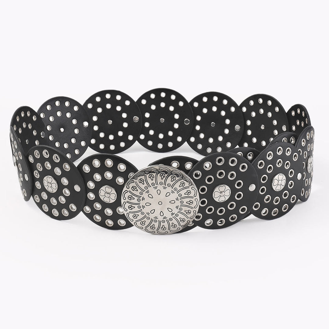 Western Style Hollow Silver Disc Women's Leather Belt - image 2