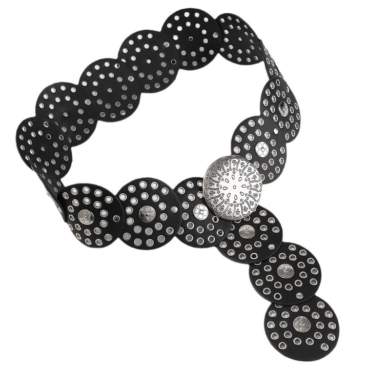 Western Style Hollow Silver Disc Women's Leather Belt - image 3