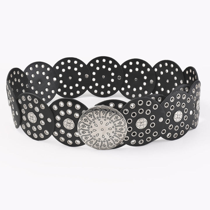 Western Style Hollow Silver Disc Women's Leather Belt - image 3