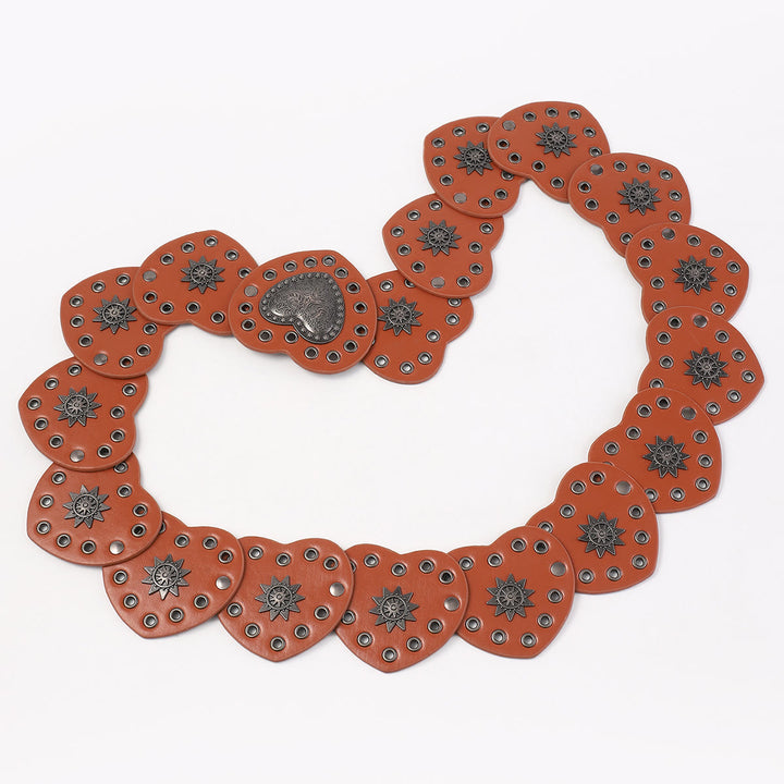 Caramel Western Style Peach Heart Hollow Women's Leather Belt - image 3