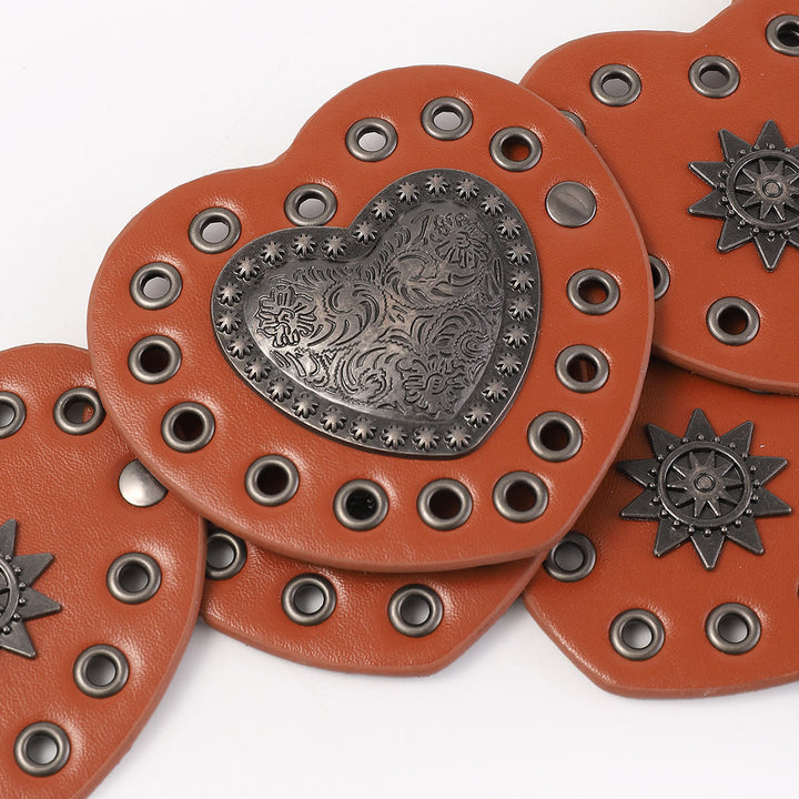 Caramel Western Style Peach Heart Hollow Women's Leather Belt - image 5