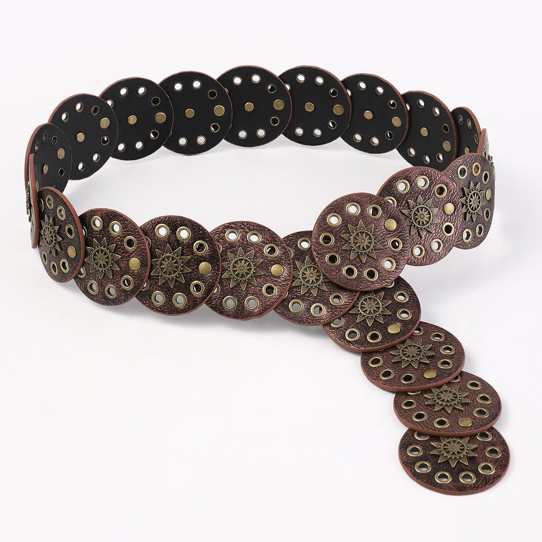 Coffee Colored Retro Street Hollow Circular Women's Leather Belt - image 2