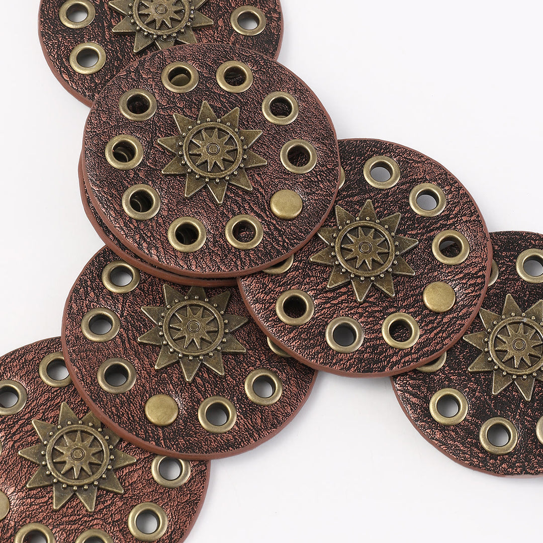 Coffee Colored Retro Street Hollow Circular Women's Leather Belt - image 5