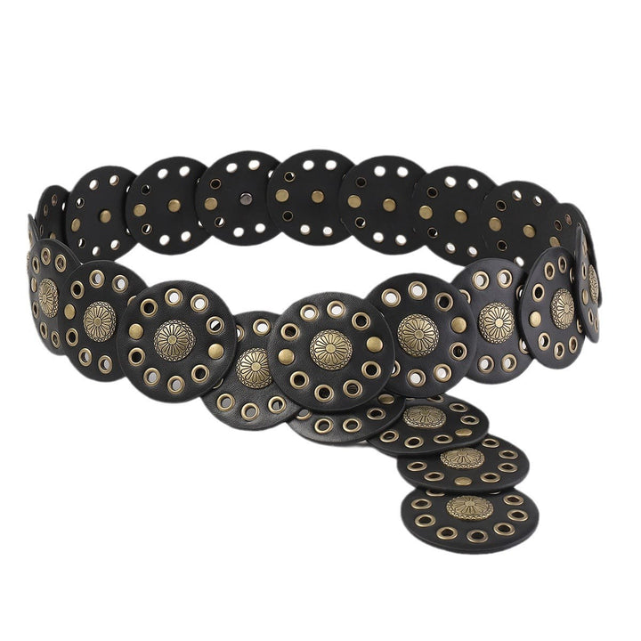 Black Circular Retro Hollow Women's Leather Belt - image 3
