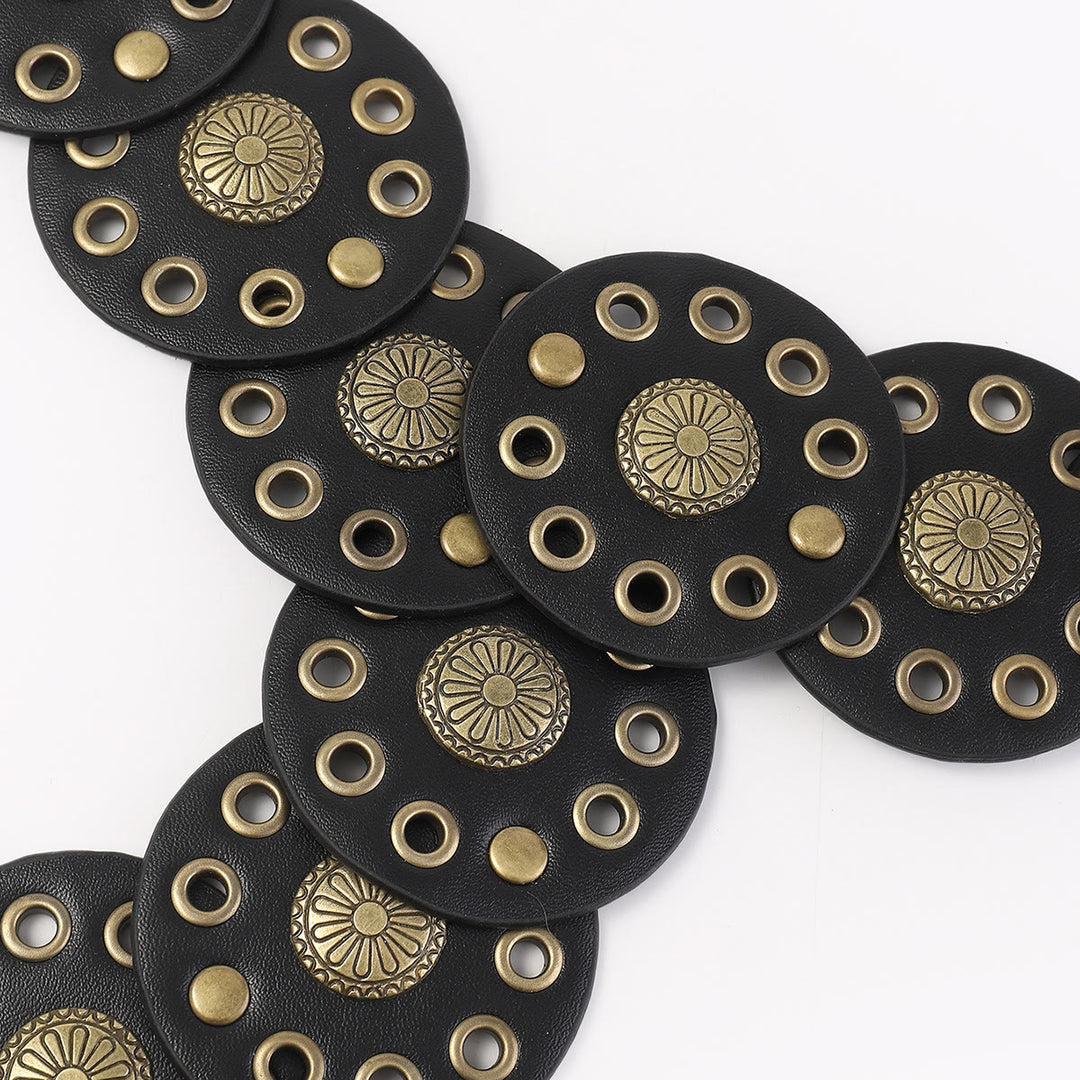 Black Circular Retro Hollow Women's Leather Belt - image 5