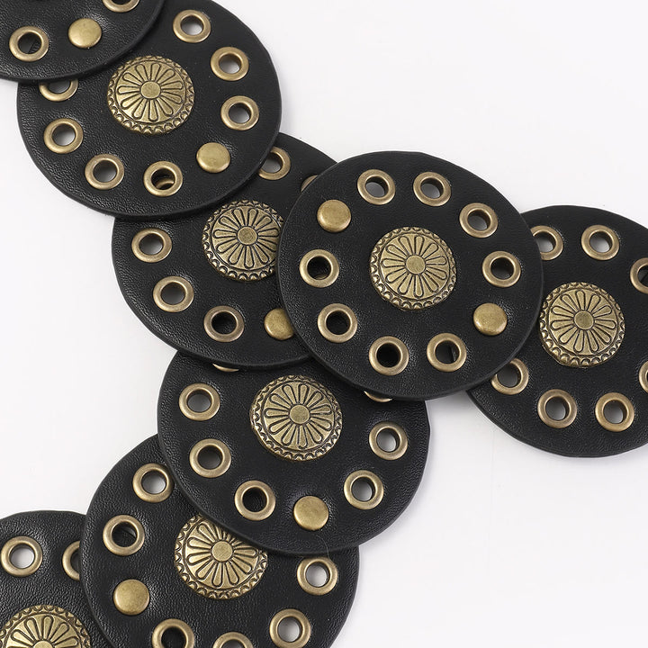 Black Circular Retro Hollow Women's Leather Belt - image 5