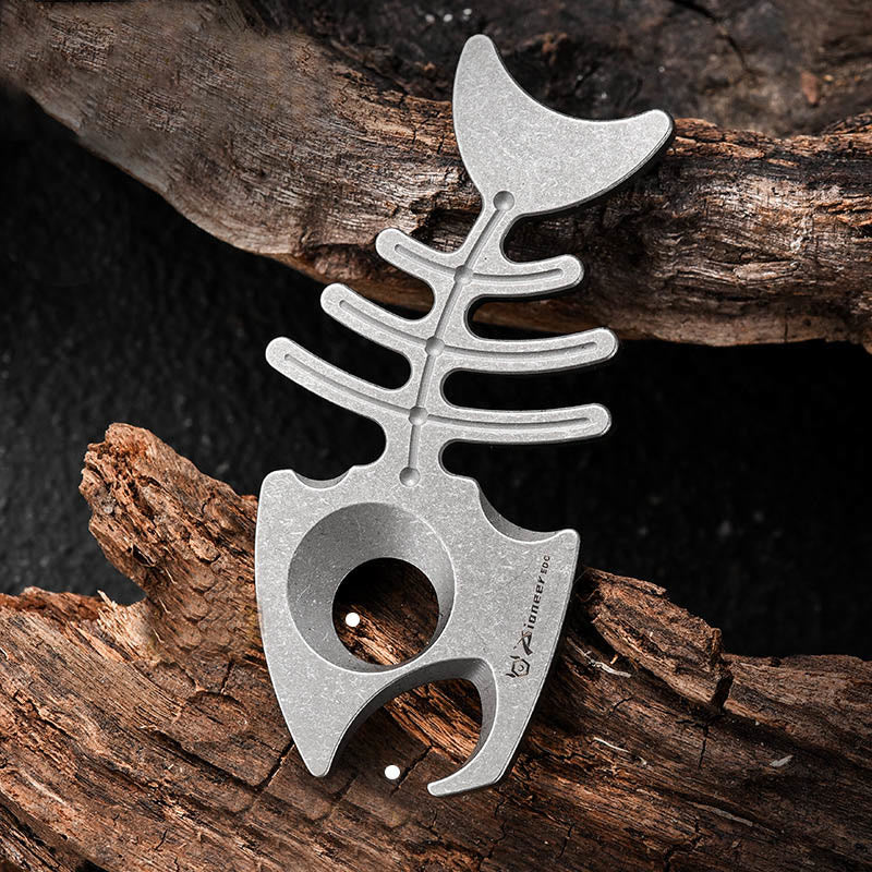 Titanium Alloy EDC-Tool Fishbone Shaped Bottle Opener Keychain - image 1