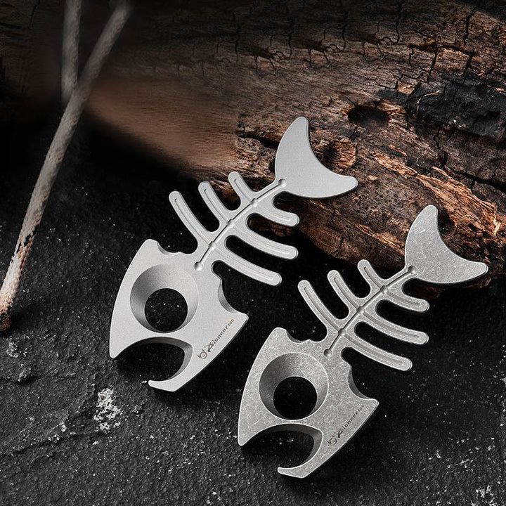Titanium Alloy EDC-Tool Fishbone Shaped Bottle Opener Keychain - image 0