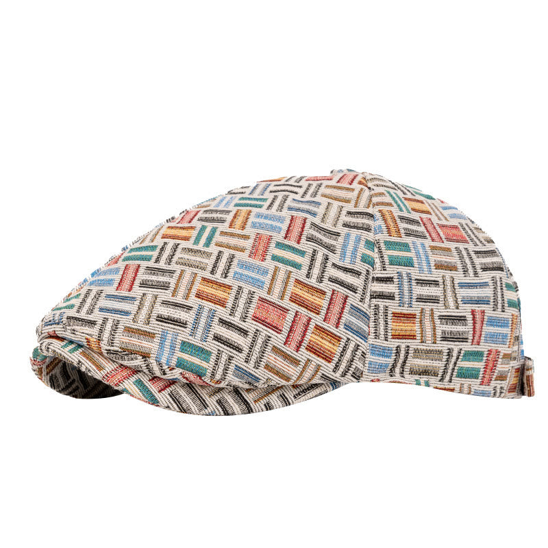 Artistic Retro Colored Jacquard Checkered Beret Hat - Six pieces - Light Blue - Adjustable (22 1/2"-24") - image 1