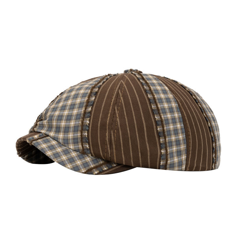 Retro Fashion Color Blocked Beret Suitable For Spring And Summer - Coffee - Adjustable (22 1/2"-24") - image 1