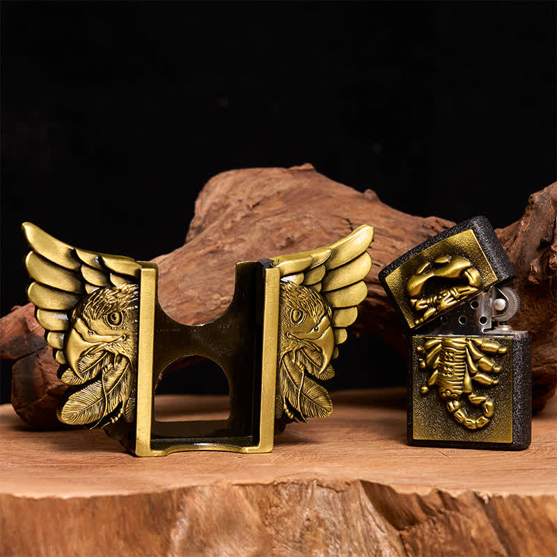 Men's DIY Bronze Scopion & Eagle Leather Belt With Hidden Lighter - image 1