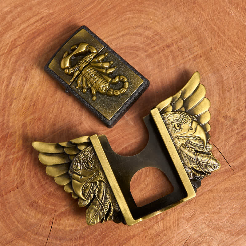 Men's DIY Bronze Scopion & Eagle Leather Belt With Hidden Lighter - image 5