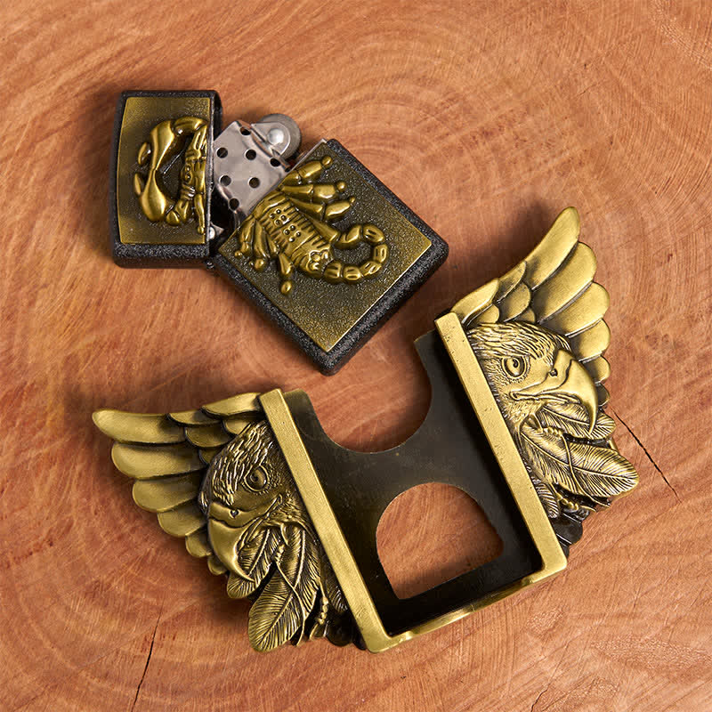 Men's DIY Bronze Scopion & Eagle Leather Belt With Hidden Lighter - image 4