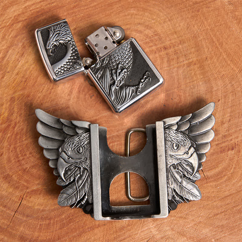 Men's DIY Silver Vulture Leather Belt with Hidden Lighter - image 6