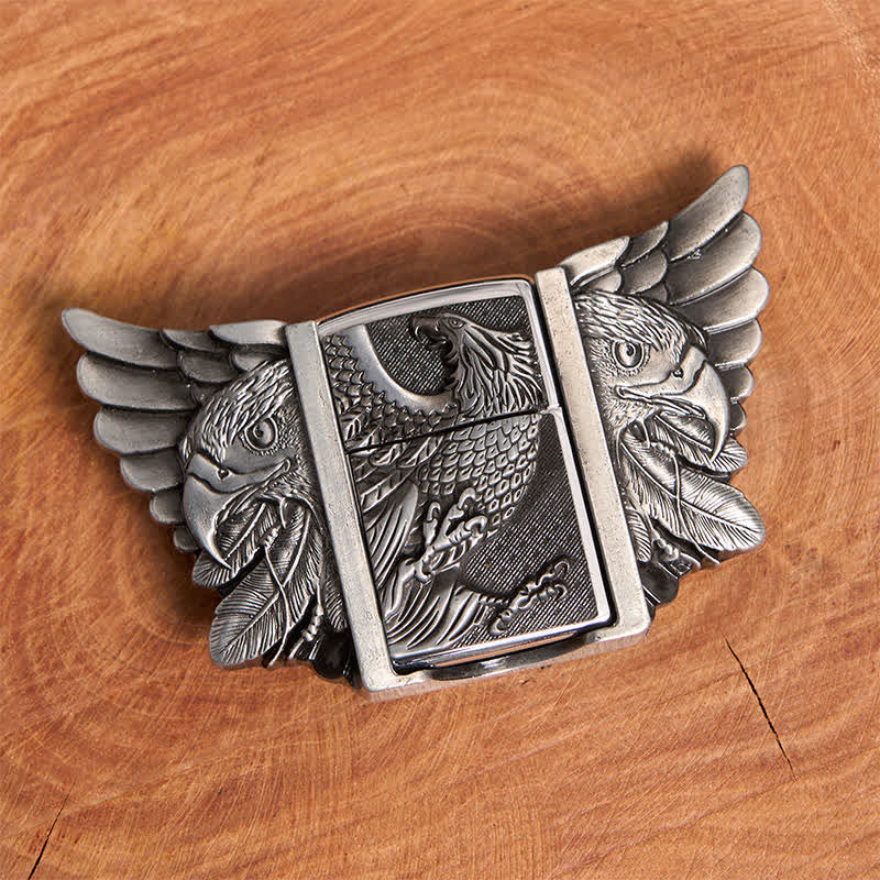 Men's DIY Silver Vulture Leather Belt with Hidden Lighter - image 4