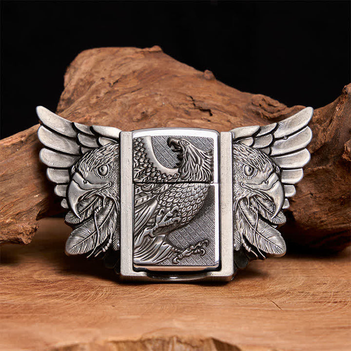 Men's DIY Silver Vulture Leather Belt with Hidden Lighter - Vulture - Without Belt - Not Included Belt - image 1