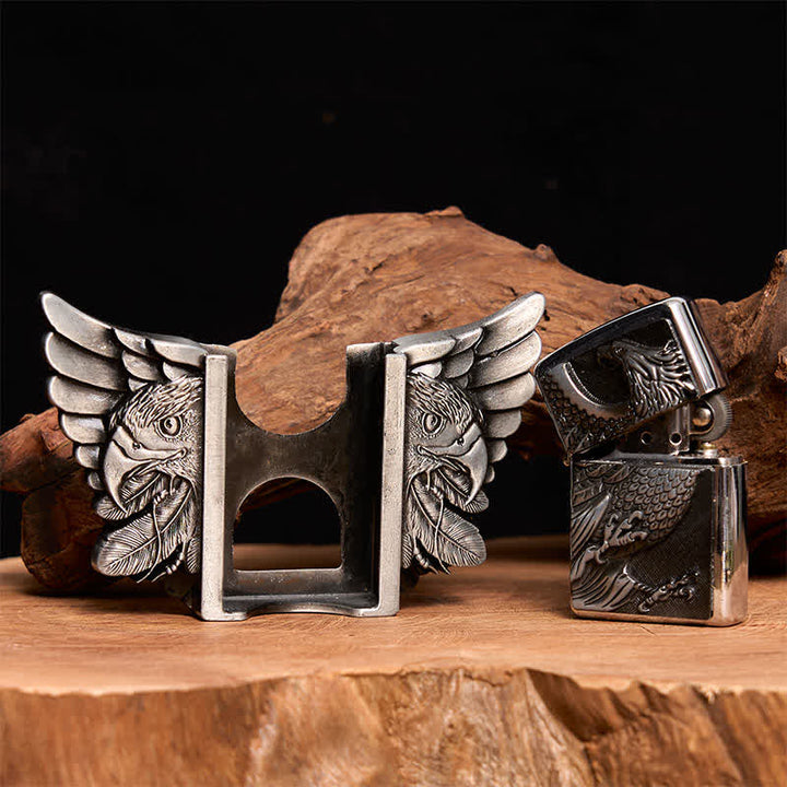 Men's DIY Silver Vulture Leather Belt with Hidden Lighter - image 2