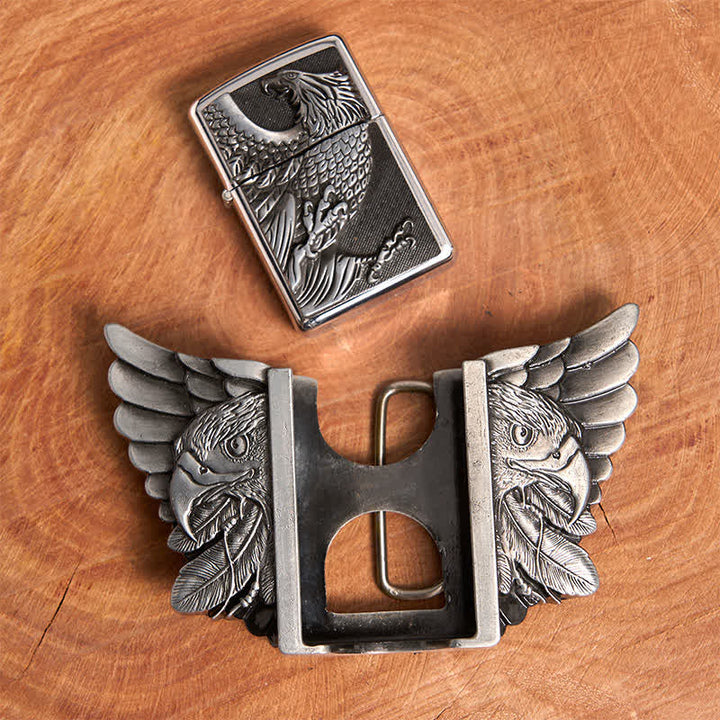 Men's DIY Silver Vulture Leather Belt with Hidden Lighter - image 5