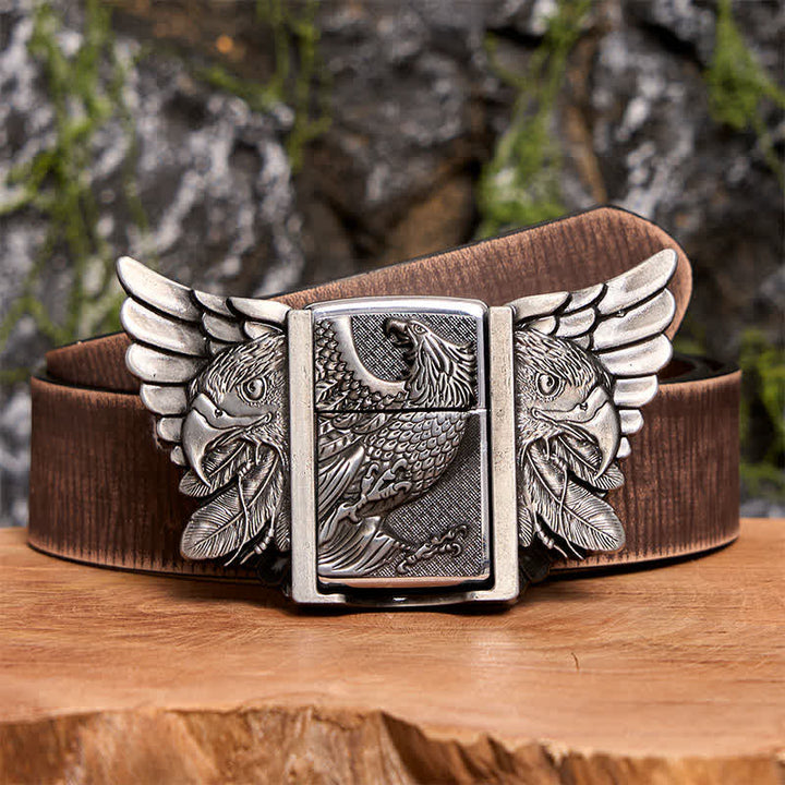 Men's DIY Silver Vulture Leather Belt with Hidden Lighter - Vulture - Brown Distressed Belt - 42 - image 9