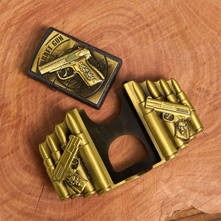 Men's DIY Bronze Gun & Bullet Pattern Leather Belt with Hidden Lighter - image 5