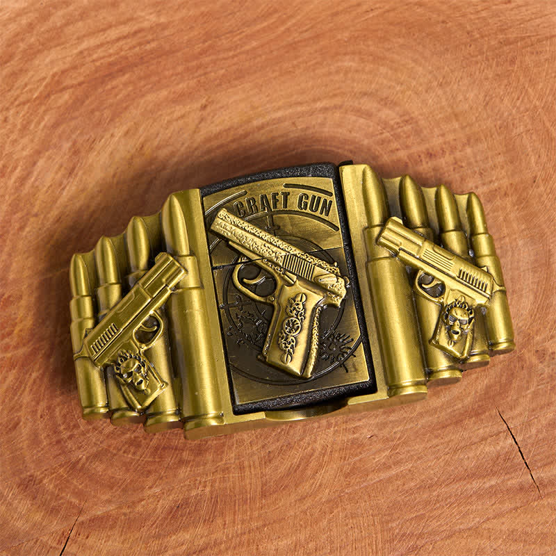 Men's DIY Bronze Gun & Bullet Pattern Leather Belt with Hidden Lighter - image 4