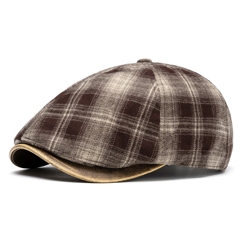 Autumn & Winter Artistic Retro Versatile Checkered Beret - Coffee - Adjustable (22 1/2"-24") - image 1