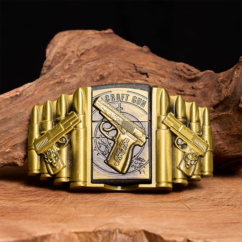 Men's DIY Bronze Gun & Bullet Pattern Leather Belt with Hidden Lighter - Gun - Without Belt - Not Included Belt - image 1