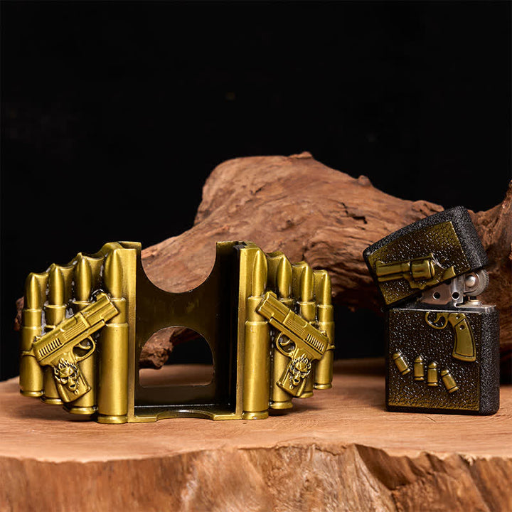 Men's DIY Bronze Loaded Gun Pattern Leather Belt With Hidden Lighter - image 1