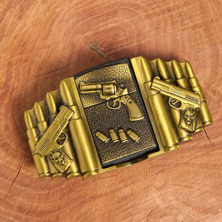Men's DIY Bronze Loaded Gun Pattern Leather Belt With Hidden Lighter - image 4