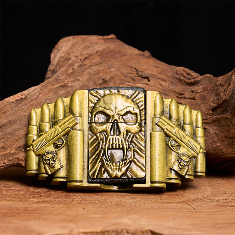 Men's DIY Bronze Scary Skull Head Leather Belt With Hidden Lighter - image 1