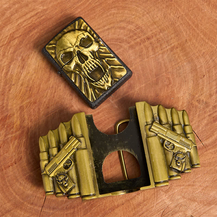 Men's DIY Bronze Scary Skull Head Leather Belt With Hidden Lighter - image 4