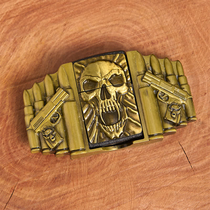 Men's DIY Bronze Scary Skull Head Leather Belt With Hidden Lighter - image 3
